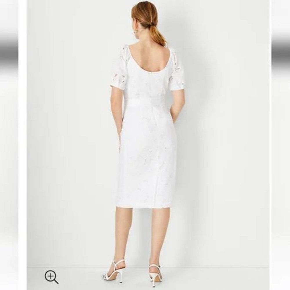 Floral Eyelet Puff Sleeve Sheath Dress - Picture 6 of 7